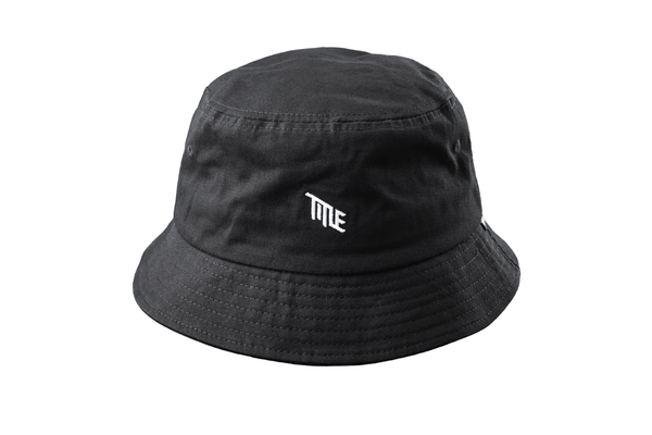 Bucket hat black with white title logo
