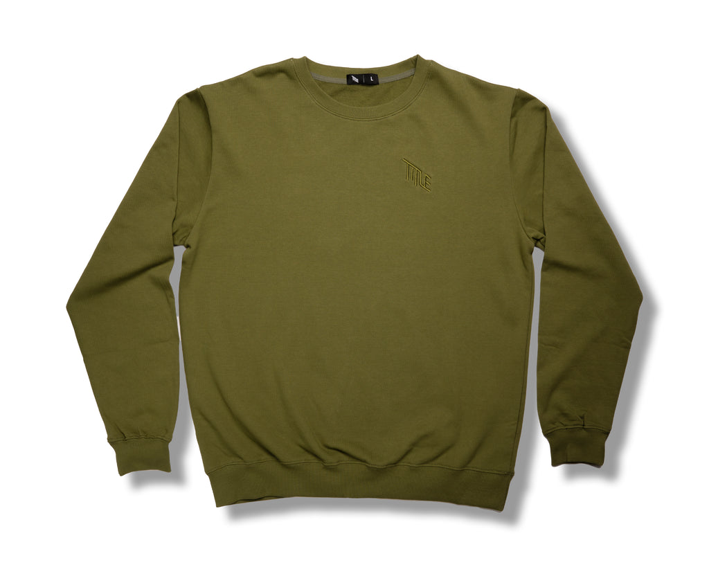 Title MTB Olive Green crewneck pullover sweater organic cotton
