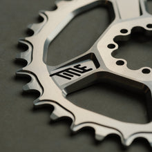 Title MTB CR1 8-Bolt Chainring in Chrome, close-up view