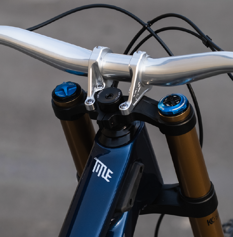 Mountain bike handlebar and stem close up