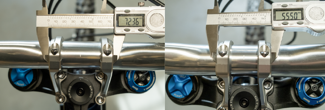 Close-up of a bicycle handlebar with a digital readout showing measurements.