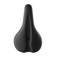 Black bicycle saddle on a white background