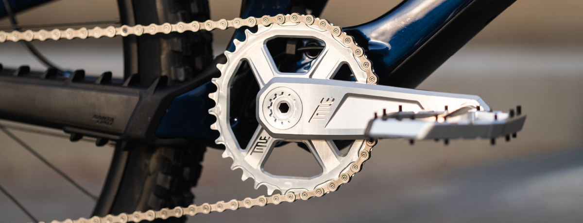 Close-up of a bicycle chain and chain ring