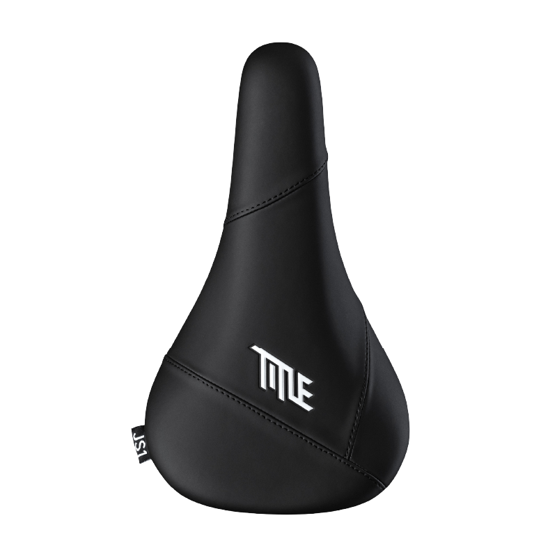 Black bicycle seat with 'TITLE' logo on a white background