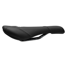 Black mountain bike seat on a white background