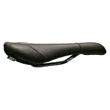 Black bicycle saddle on a white background