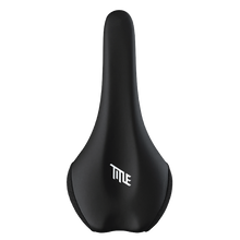 Black bicycle saddle with 'TITLE' logo on a white background