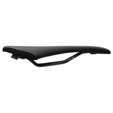 Black bicycle saddle on a white background