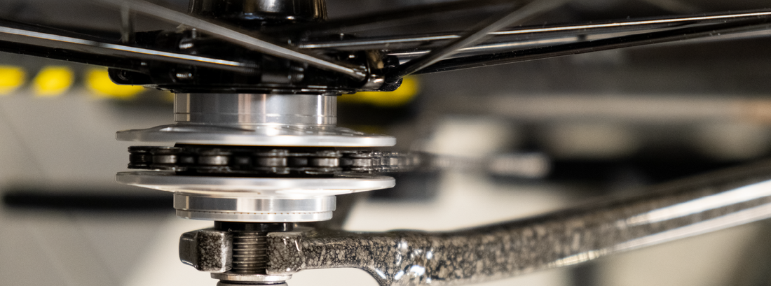 Close-up of a bicycle chain and gear system