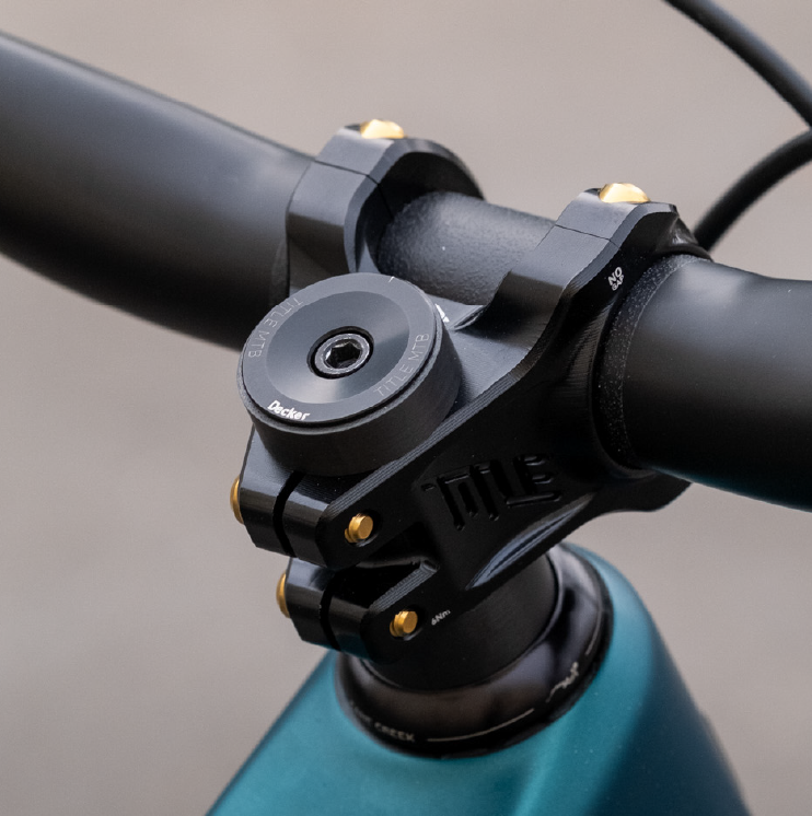 Close-up of a bicycle handlebar with a focus on the stem.