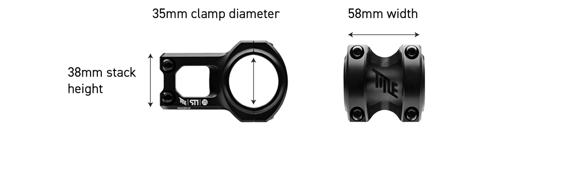 Technical diagram of a bike handlebar clamp with measurements on a white background