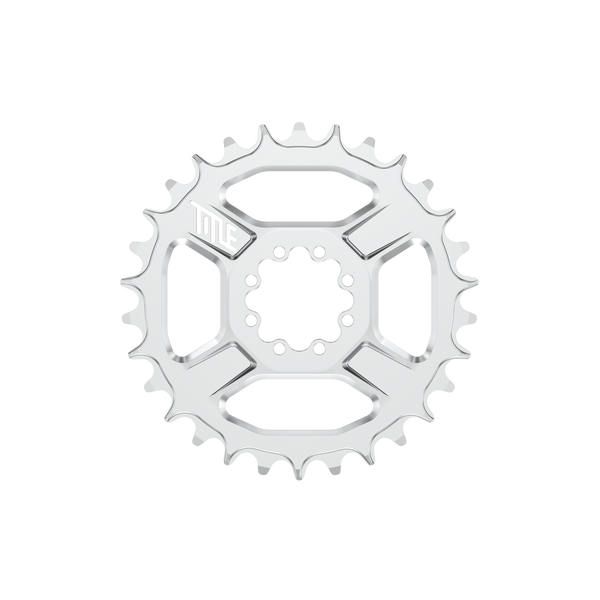 Title MTB CR1 8-Bolt Chainring in Chrome, front view