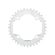 Title MTB CR1 104 BCD Chainring in Chrome, front view