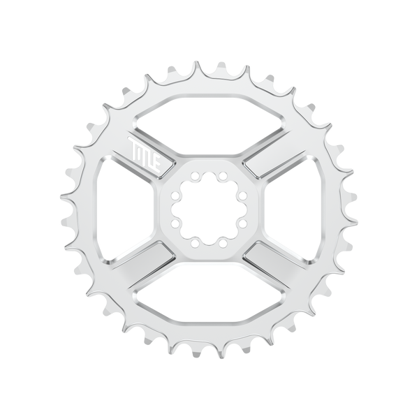 Title MTB CR1 8-Bolt Chainring in Chrome, front view