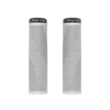 Two Title MTB handlebar grips with geometric pattern on a white background