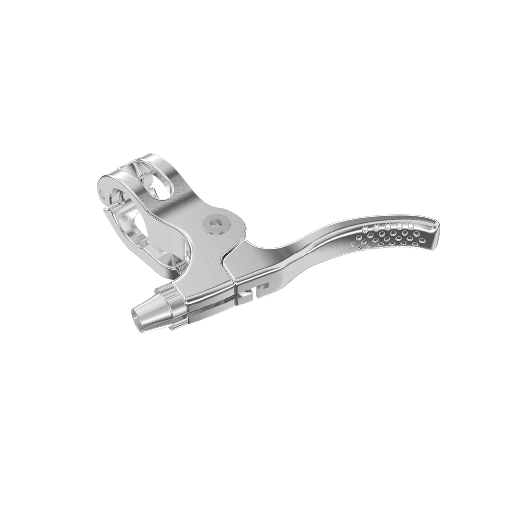 Chrome bicycle brake lever on a white background