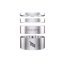 Silver mountain bike headset with 'TITLE MTB' branding on a white background