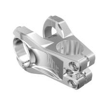 Silver metal bike stem on a white background