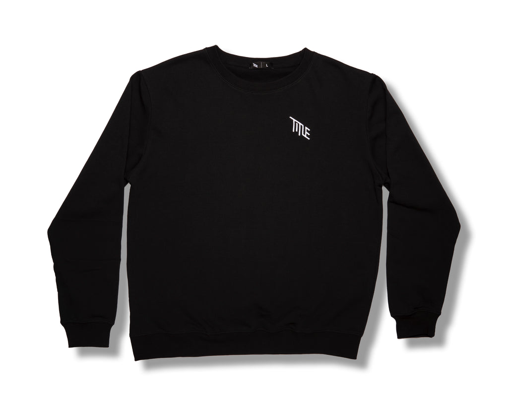 Title mtb black pullover crewneck sweater white logo bike lifestyle crew