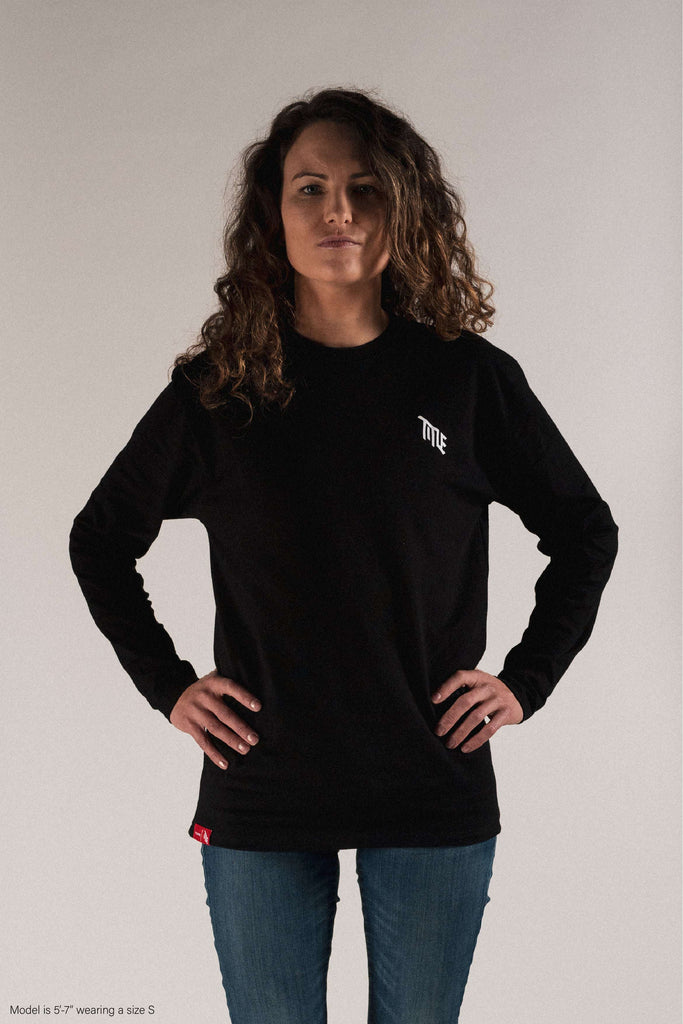 Black Title MTB Long Sleeve Shirt shown on female model 